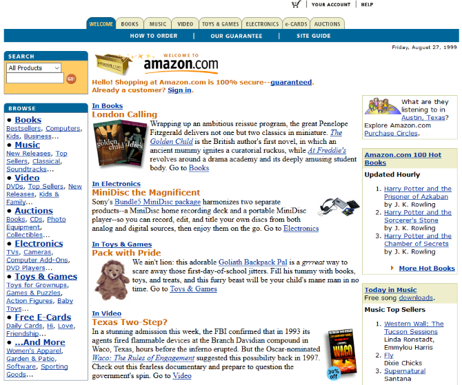 Amazon homepage (1999)